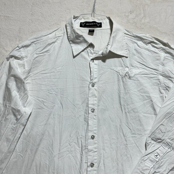 Vintage Avirex White Embroidered Long Sleeve Button Up Dress Shirt Men's XXL - Picture 3 of 16